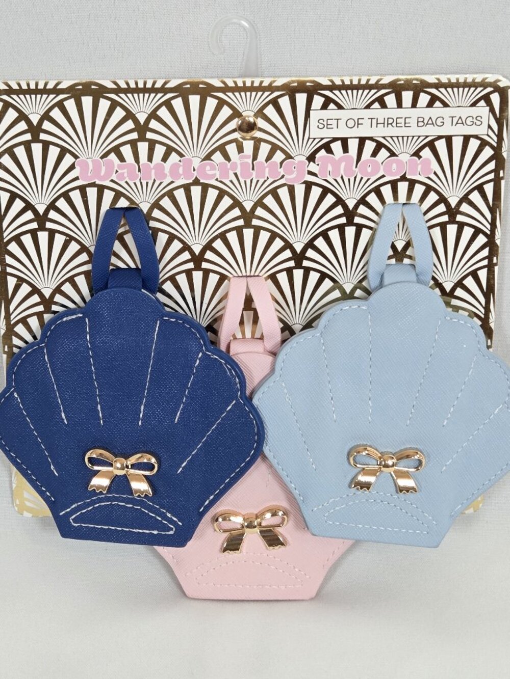 Wandering Moon Seashell Luggage Tags 3 Pack NWT Bow Accents Pink Navy Blue Set